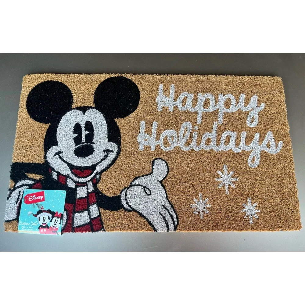 DISNEY Mickey Mouse Happy Holidays Large Coir Door Mat 20 x 34 NEW NWT